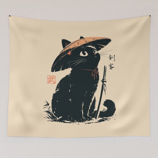 Item preview, Japanese Straw Hat Black Cat Ronin Vintage designed and sold by mustbewhy.