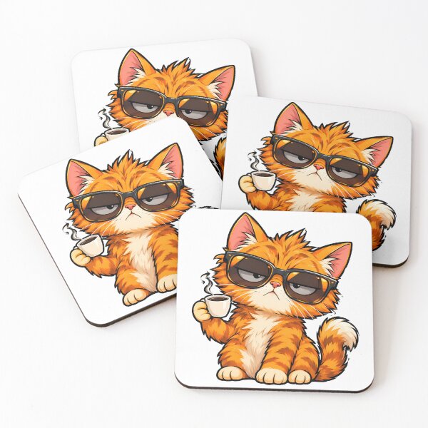 Item preview, Cool Orange Cat With Coffee & Sunglasses designed and sold by SnapStickerHub.
