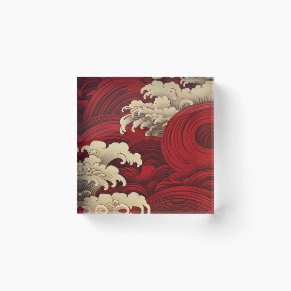 Item preview, Japanese Red Sea Waves Pattern — Vintage Oriental Wave Art designed and sold by LYAN-STORE.