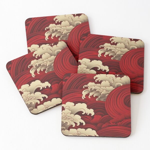 Item preview, Japanese Red Sea Waves Pattern — Vintage Oriental Wave Art designed and sold by LYAN-STORE.