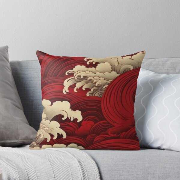 Item preview, Japanese Red Sea Waves Pattern — Vintage Oriental Wave Art designed and sold by LYAN-STORE.