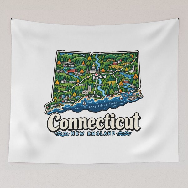 Item preview, Hand Drawn Connecticut Travel Souvenir Landmark Gift designed and sold by MichaeIRellov.