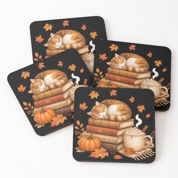 Item preview, Cozy Autumn Reading Cat on Stack of Vintage Books & Pumpkin designed and sold by creativerooney.