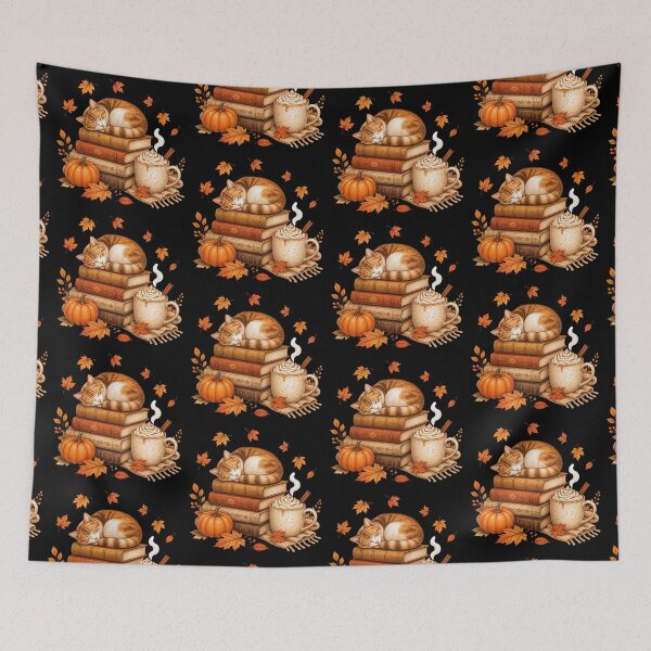 Item preview, Cozy Autumn Reading Cat on Stack of Vintage Books & Pumpkin designed and sold by creativerooney.