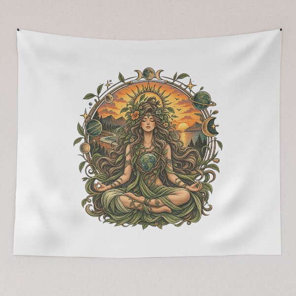 Item preview, Meditating Earth Goddess with Sun and Moon designed and sold by NoeValdric.