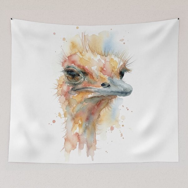 Item preview, Whimsical Ostrich Watercolor Bird Portrait designed and sold by caracatita75.