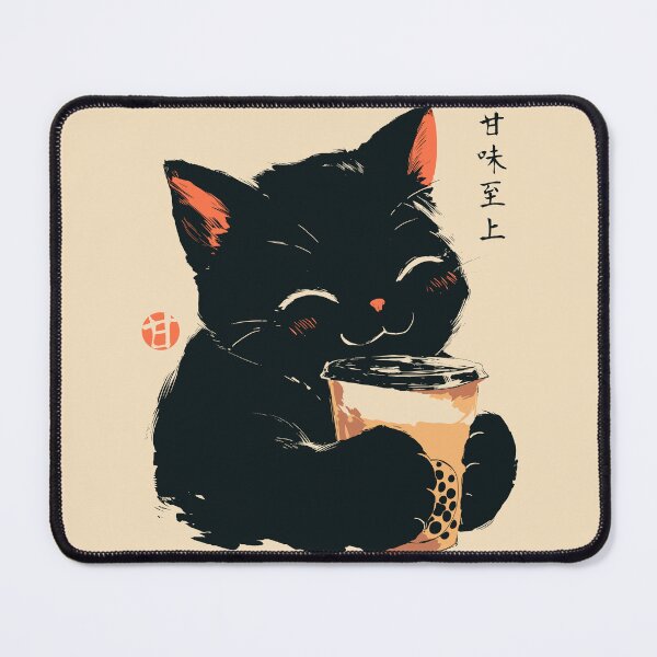 Item preview, Cute Black Cat Drinking Boba Milk Tea Japanese designed and sold by mustbewhy.