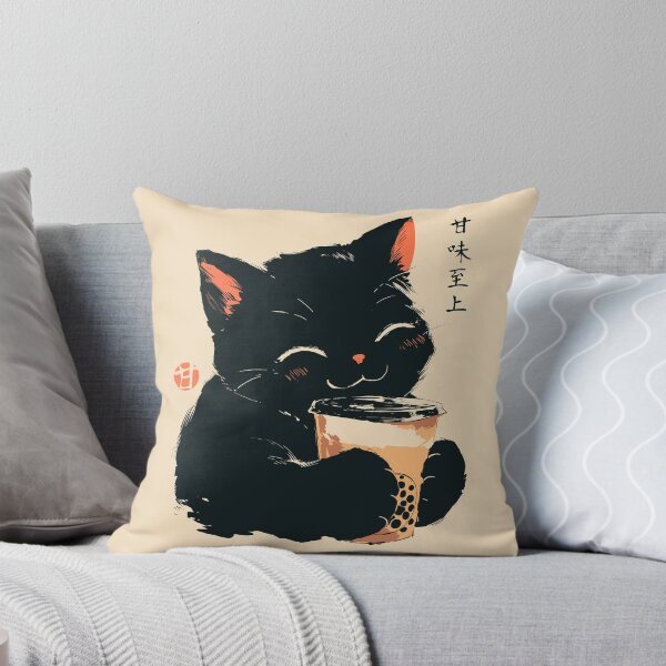 Item preview, Cute Black Cat Drinking Boba Milk Tea Japanese designed and sold by mustbewhy.