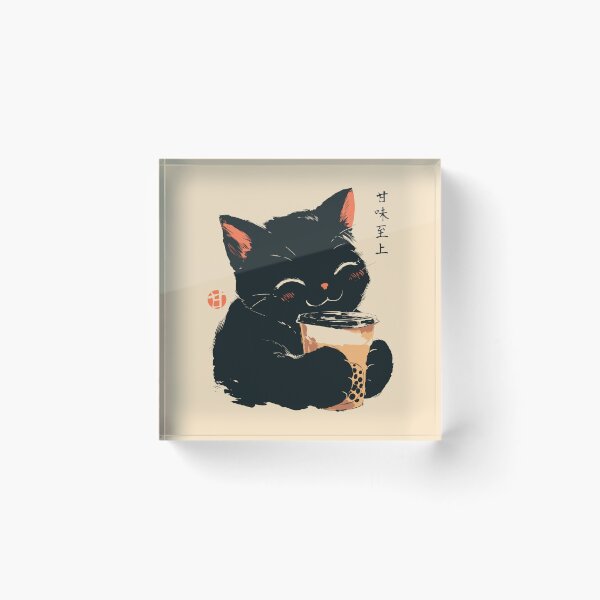 Item preview, Cute Black Cat Drinking Boba Milk Tea Japanese designed and sold by mustbewhy.