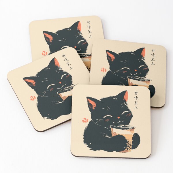 Item preview, Cute Black Cat Drinking Boba Milk Tea Japanese designed and sold by mustbewhy.