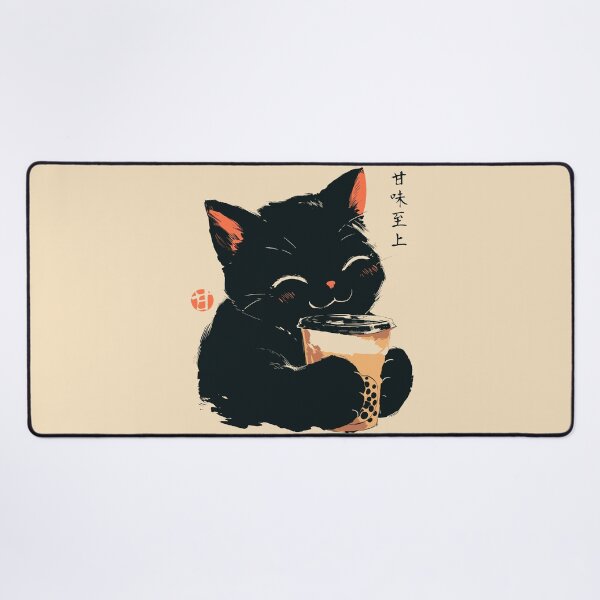Item preview, Cute Black Cat Drinking Boba Milk Tea Japanese designed and sold by mustbewhy.