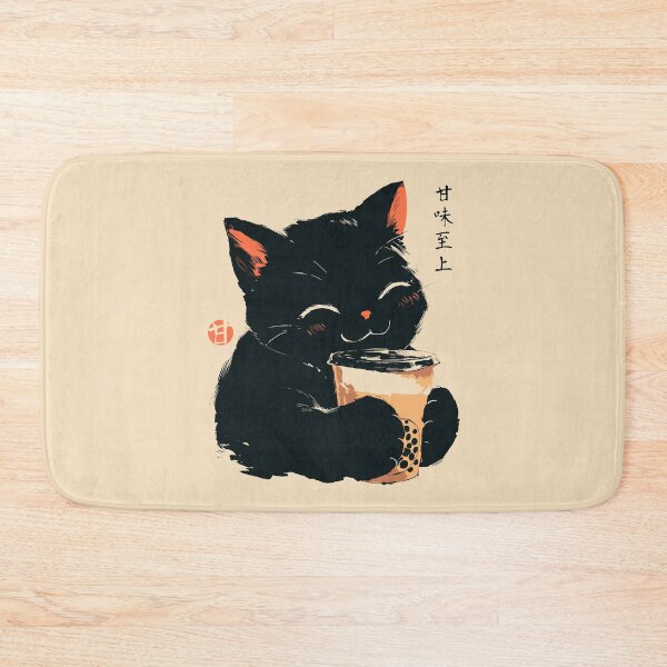 Item preview, Cute Black Cat Drinking Boba Milk Tea Japanese designed and sold by mustbewhy.