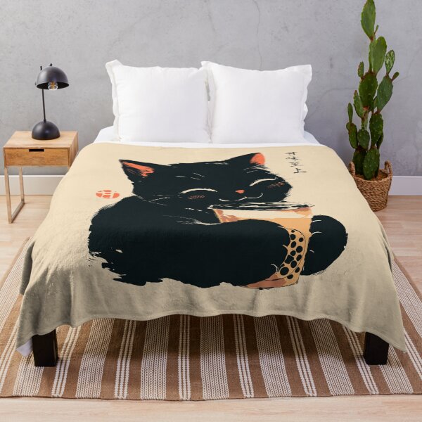 Item preview, Cute Black Cat Drinking Boba Milk Tea Japanese designed and sold by mustbewhy.