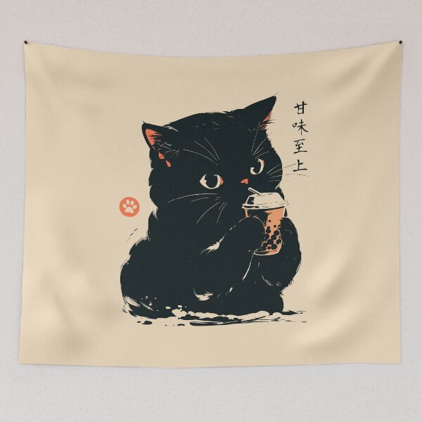 Item preview, Kawaii Black Cat Boba Bubble Tea Japanese Aesthetic designed and sold by mustbewhy.