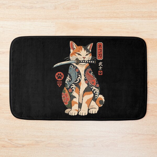 Item preview, Japanese Bobtail Samurai Cat | Japanese Tattoo Koi Cat Art | Vintage Ukiyo-e Warrior designed and sold by Leeded.