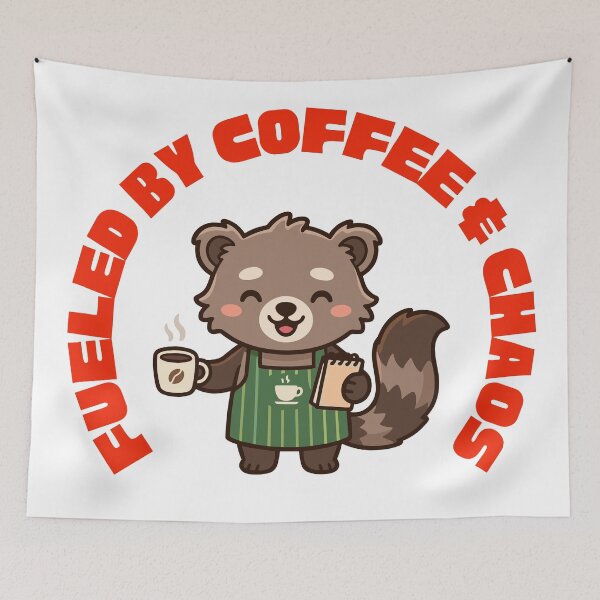 Item preview, Fueled By Coffee and Chaos Cute Barista Raccoon Funny Quote designed and sold by LensDyn™.