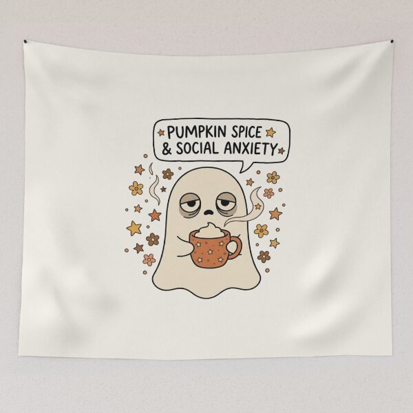 Item preview, Pumpkin Spice And Social Anxiety Cute Tired Ghost Art designed and sold by Fine-Arts-Lab.