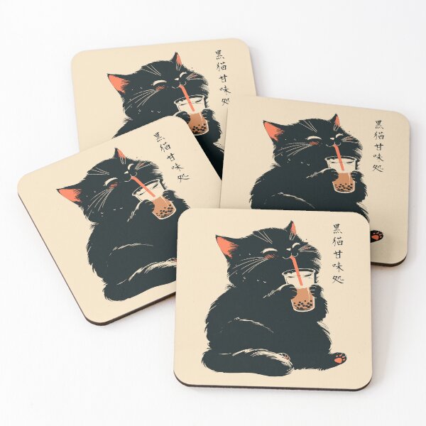 Item preview, Tapioca Pearl Black Cat Bubble Tea Japanese designed and sold by mustbewhy.