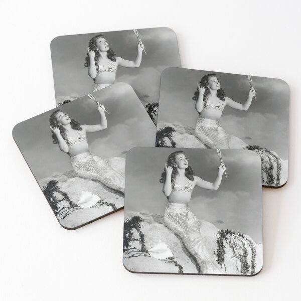 Item preview, Fish tales, Vintage funny Mermaid glamour black and white photographic art print designed and sold by Astrid Arkhangelsky.