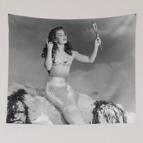 Item preview, Fish tales, Vintage funny Mermaid glamour black and white photographic art print designed and sold by Astrid Arkhangelsky.