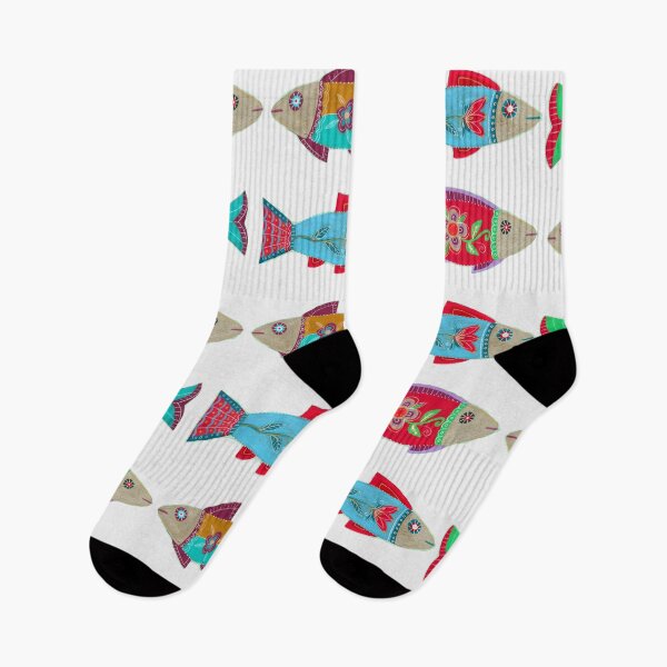 Item preview, Colorful Folk Art Fish Pattern with Flowers designed and sold by Fani*.