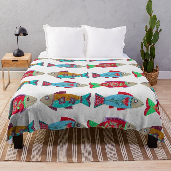 Item preview, Colorful Folk Art Fish Pattern with Flowers designed and sold by Fani*.