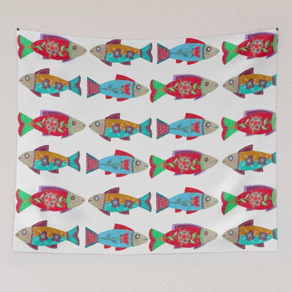 Item preview, Colorful Folk Art Fish Pattern with Flowers designed and sold by Fani*.
