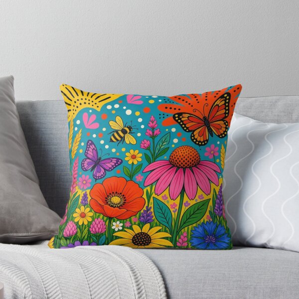 Item preview, Vibrant Pop Folk Art Flower Meadow Wall Art designed and sold by Nexus Space.