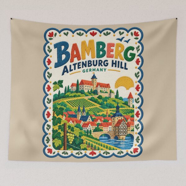 Item preview, Bamberg Altenburg Hill Germany Embroidered Travel Illustration designed and sold by Witsprings.