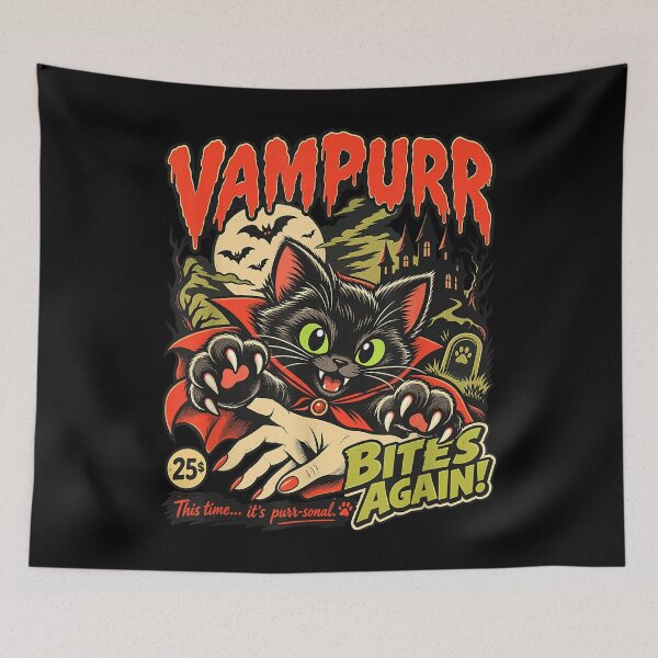 Item preview, Vampurr Bites Again Halloween Vampire Cat Lovers  designed and sold by SenoritaVixyArt.