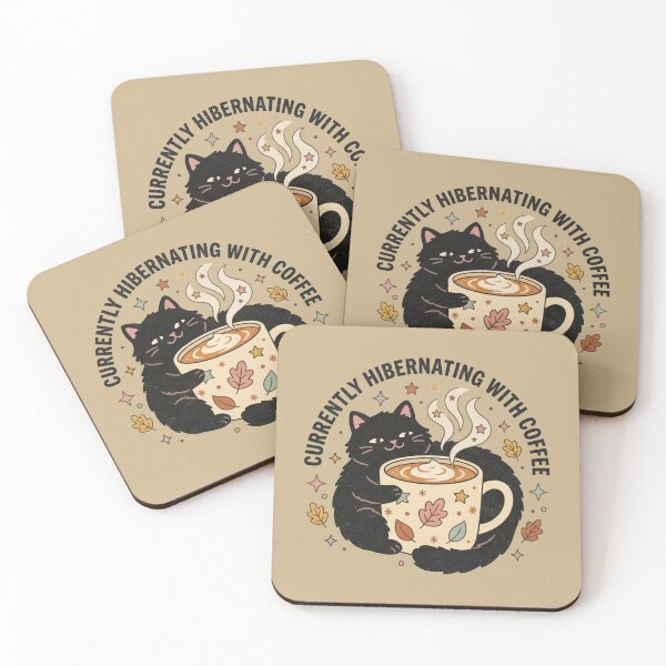 Item preview, Currently Hibernating With Coffee Cute Black Cat Art designed and sold by Fine-Arts-Lab.