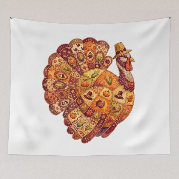 Item preview, Cozy Harvest Turkey Quilt Art Thanksgiving Fall Season  designed and sold by VibranPalette.