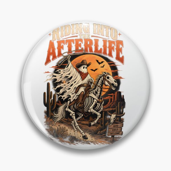 Item preview, Riding Into The Afterlife Ghost Cowboy Skeleton Horse Retro Western Halloween designed and sold by suthee navakul.
