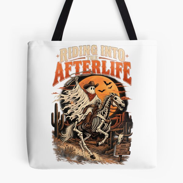Item preview, Riding Into The Afterlife Ghost Cowboy Skeleton Horse Retro Western Halloween designed and sold by suthee navakul.