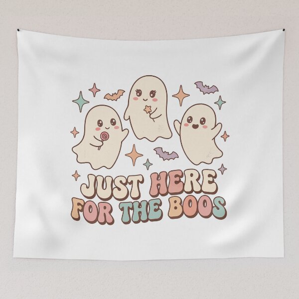 Item preview, Just Here For The Boos Cute Pastel Ghost Halloween Funny Retro Spooky Season shirt and sticker Design designed and sold by Billium Halder.