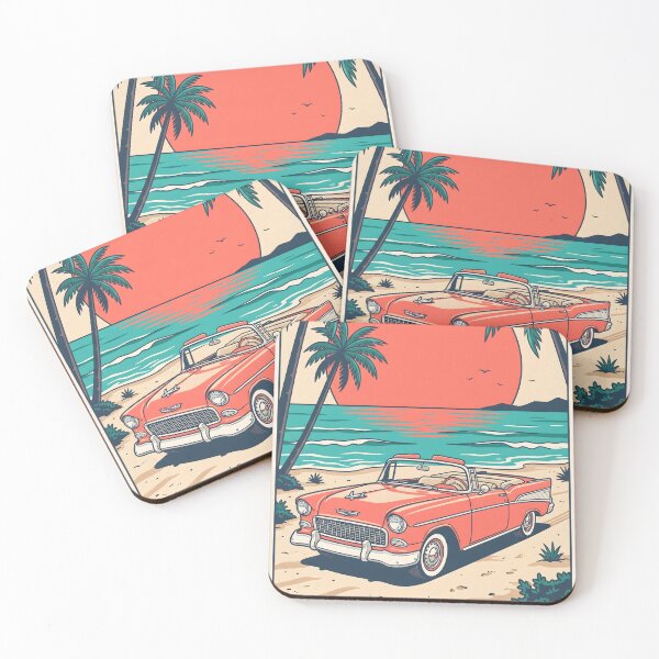 Item preview, Vintage Red Convertible by the Beach – Retro Coastal Drive Summer Design designed and sold by Sea Gem.
