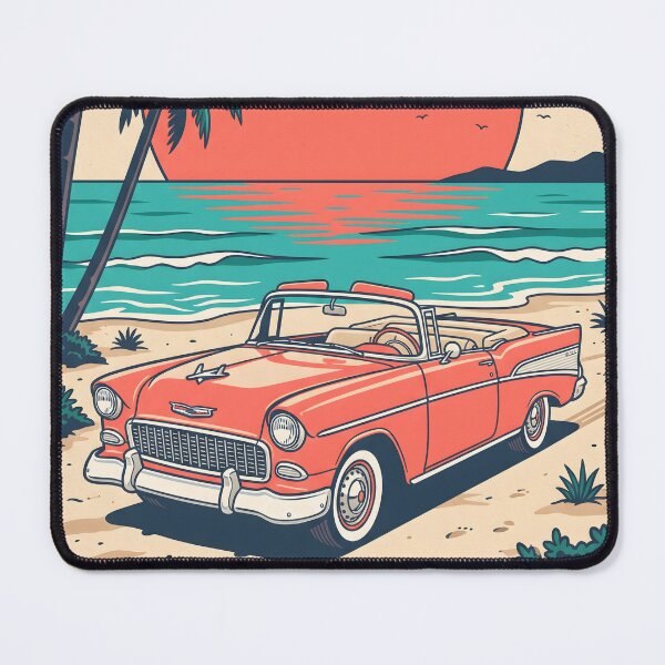 Item preview, Vintage Red Convertible by the Beach – Retro Coastal Drive Summer Design designed and sold by Sea Gem.