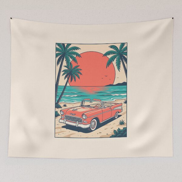 Item preview, Vintage Red Convertible by the Beach – Retro Coastal Drive Summer Design designed and sold by Sea Gem.