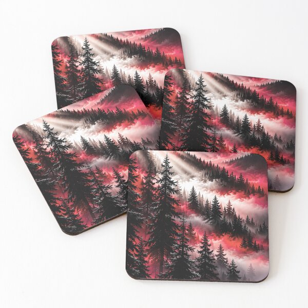 Item preview, Misty Pine Forest Under Crimson Sunbeams designed and sold by Faissal Thomass.