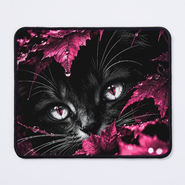 Item preview, Mystical Black Cat Peeking Through Magenta Foliage designed and sold by Faissal Thomass.