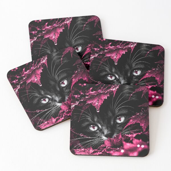 Item preview, Mystical Black Cat Peeking Through Magenta Foliage designed and sold by Faissal Thomass.