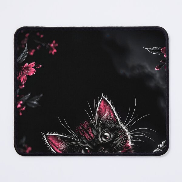 Item preview, Cute Fluffy Black Kitten With Pink Blossom Flowers designed and sold by Faissal Thomass.