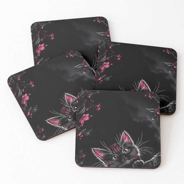 Item preview, Cute Fluffy Black Kitten With Pink Blossom Flowers designed and sold by Faissal Thomass.