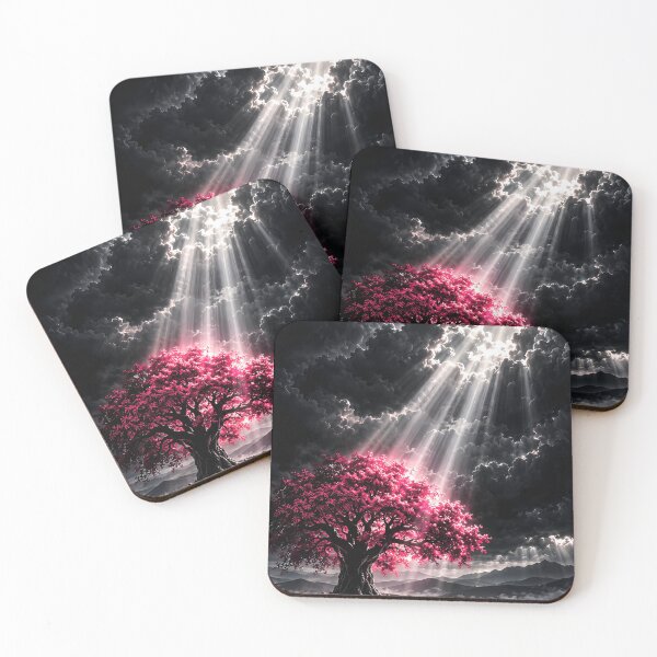 Item preview, Lone Crimson Tree Under Heavenly Light Beams designed and sold by Faissal Thomass.