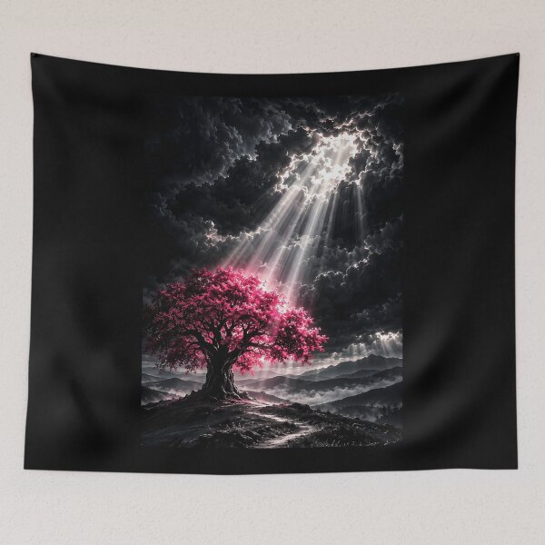 Item preview, Lone Crimson Tree Under Heavenly Light Beams designed and sold by Faissal Thomass.
