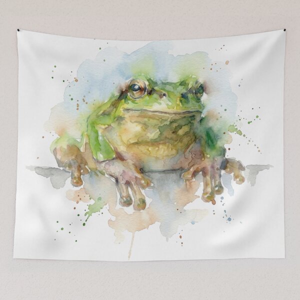 Item preview, Vibrant Green Tree Frog Watercolor Art designed and sold by caracatita75.
