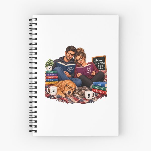 Item preview, A book-loving couple and their pets designed and sold by FootprintofLove.