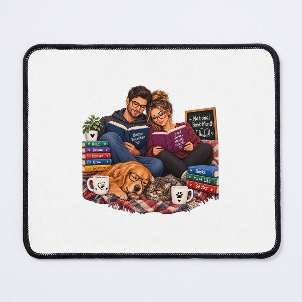 Item preview, A book-loving couple and their pets designed and sold by FootprintofLove.