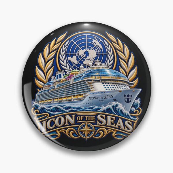 Item preview, Icon of the Seas Embroidered Cruise Ship Crest with World Emblem designed and sold by Emoji Emblems.