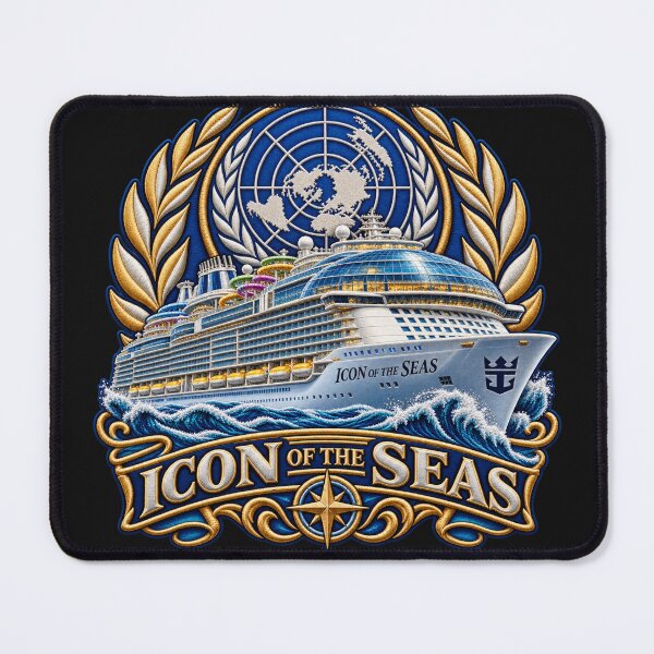 Item preview, Icon of the Seas Embroidered Cruise Ship Crest with World Emblem designed and sold by Emoji Emblems.